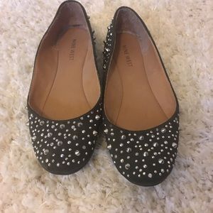 Nine West olive green, silver studded flats.